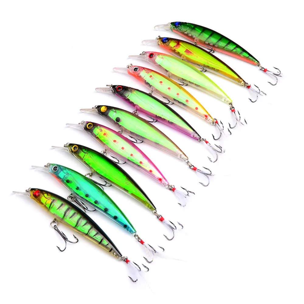 11cm 13.5g Fishing Lures 3D Eyes Floating Laser Minnow Hard Aritificial Wobblers Crankbait Tied feather Plastic Baits Pesca Isca