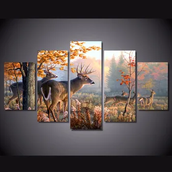 

5 Pcs/Set Framed HD Printed Deer Maple Tree Forest Picture Wall Art Canvas Print Decor Poster Abstract Canvas Oil Painting