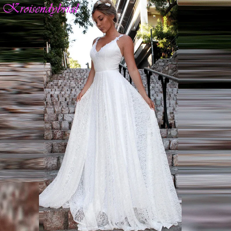 

DZW051 Vintage Lace Beach Wedding Dresses 2019 Vestidos De Casamento Sexy Bridal Dress Backless Plus Size Wedding Dress