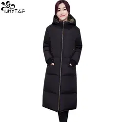 UHYTGF корейские зимние Куртки женщина вниз хлопок теплые пальто Большие размеры Длинные Женская куртка-парка пальто 2018 Модная молодежная