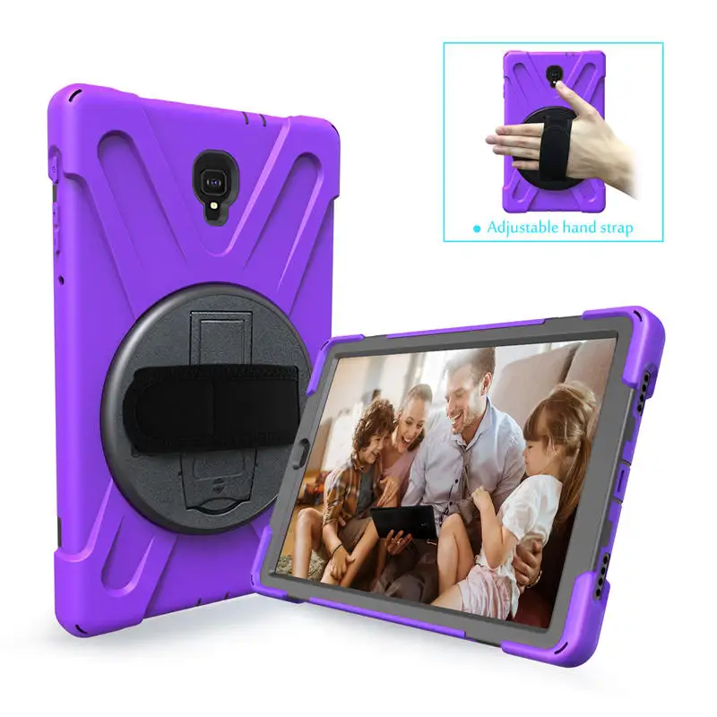 Противоударный детский чехол для samsung Galaxy Tab A 10,5 SM-T595 T590 T597, чехол-подставка силиконовая резина, защитный чехол+ ремешок на руку - Цвет: Purple