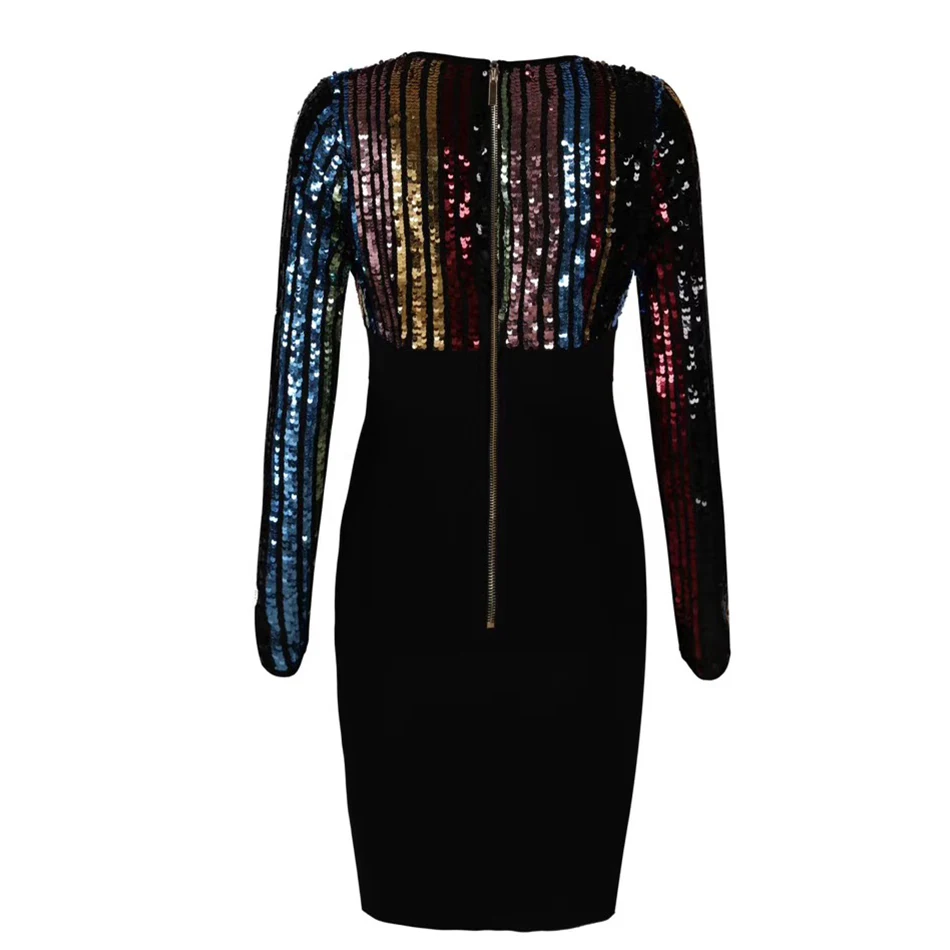 Seamyla/ Новое поступление, Бандажное платье Vestidos, сексуальное платье с глубоким v-образным вырезом, Клубное платье с блестками, мини-вечернее платье с длинными рукавами