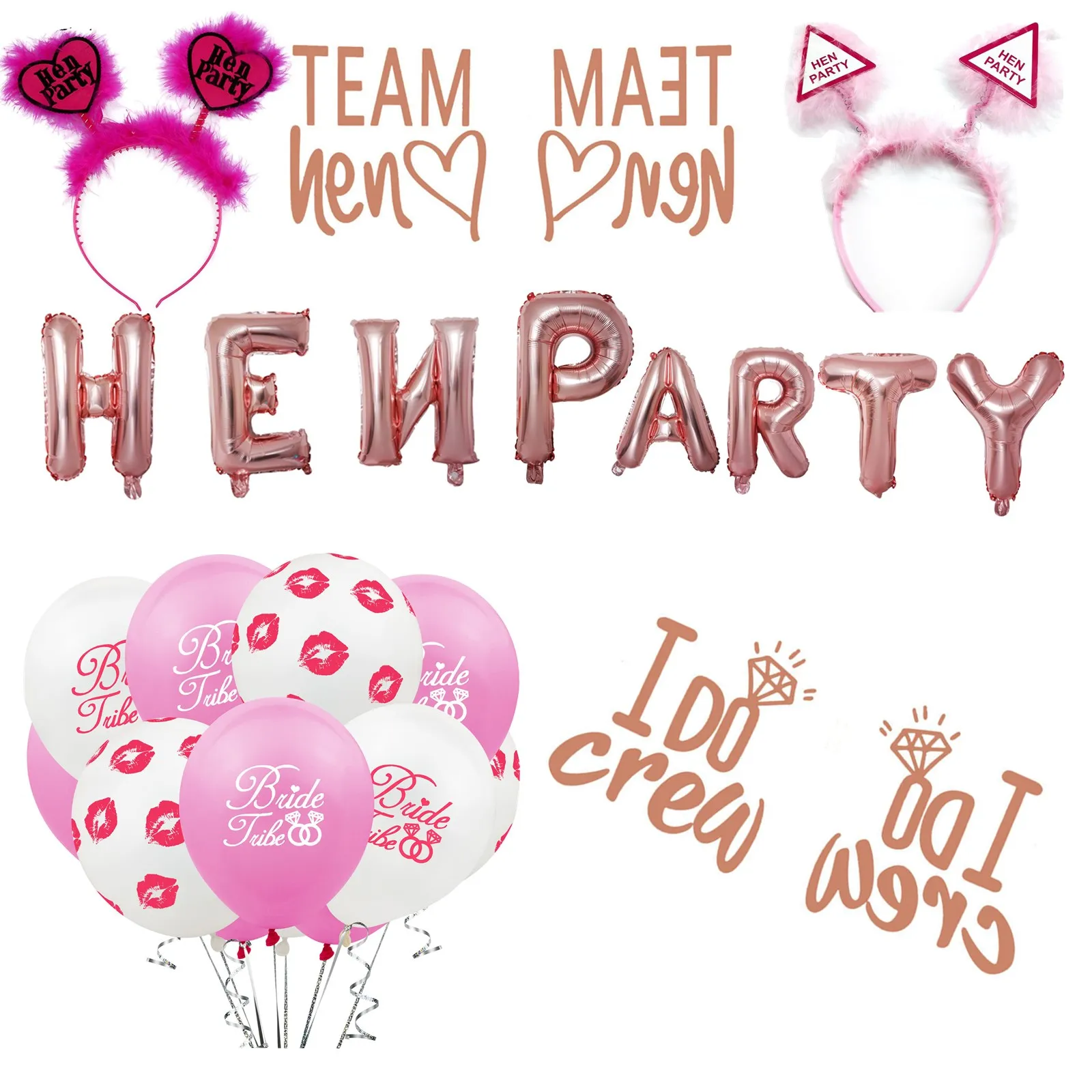 

Beach Wedding Bachelorette Hen Party Bridal Shower Favor Letter Balloons Sticker Rose Flower Crown Veil for Wedding Party Decor