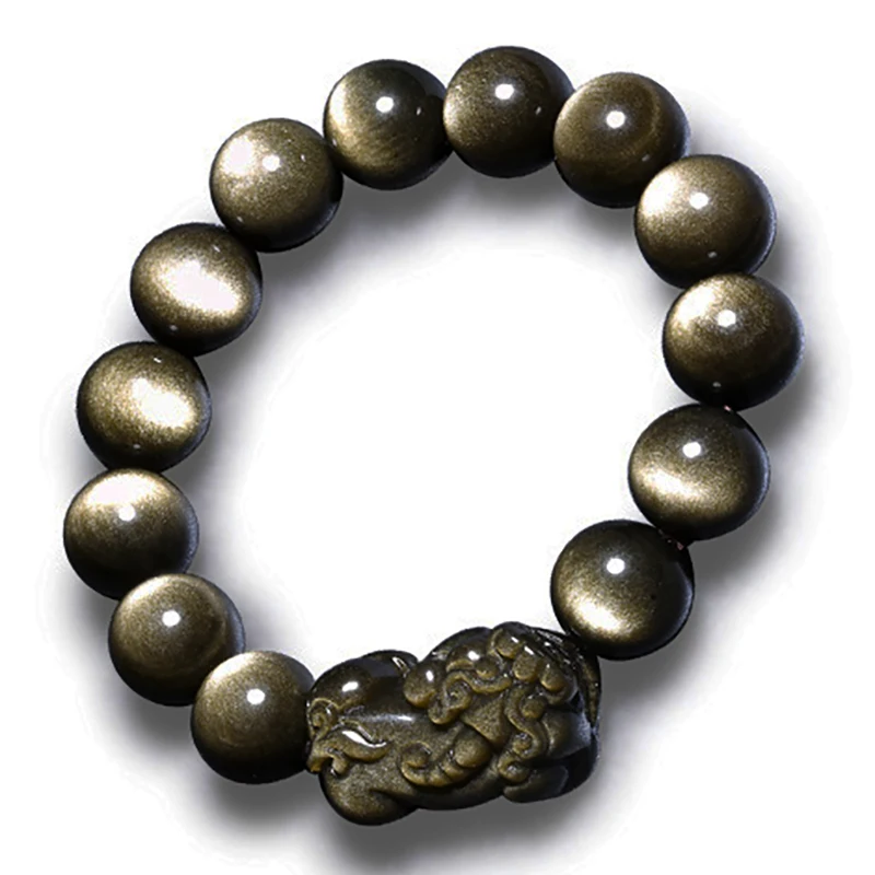 Браслет из натурального камня золотой дракон из обсидиана Pixiu браслет из бисера 8-16 мм Ювелирные изделия для мужчин и женщин Exorcise духи эластичные браслеты