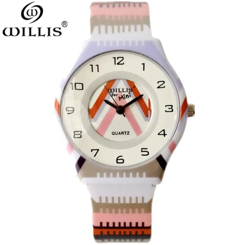 

WILLIS Women Quartz Waterproof Brand Watch Round Dial Analog Children WristWatch with Fashion Ultrathin Silicone Band Wristwatch