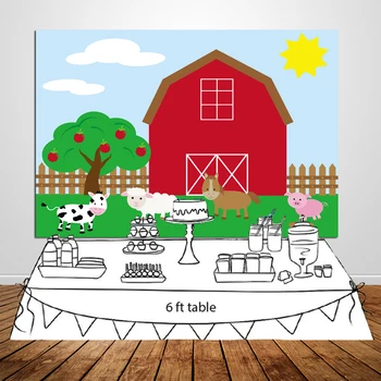 

Red Barn Barnyard Farm Backdrop-Baby Birthday little farmer photography background-Vinyl Glare-free Photo Booth XT-6601
