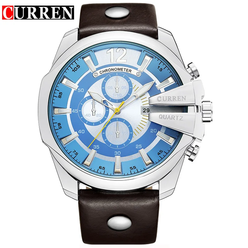 Relogio masculino Curren Мужчины часы Топ Роскошные популярный бренд человек кварцевые часы золотые часы Мужские часы 8176 - Цвет: silver blue
