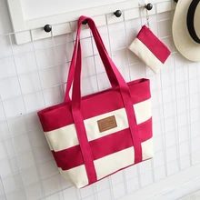 4 шт./лот, пляжная сумка, модные холщовые сумки с принтом в полоску, женская большая сумка на плечо, повседневные сумки для покупок Bolsa