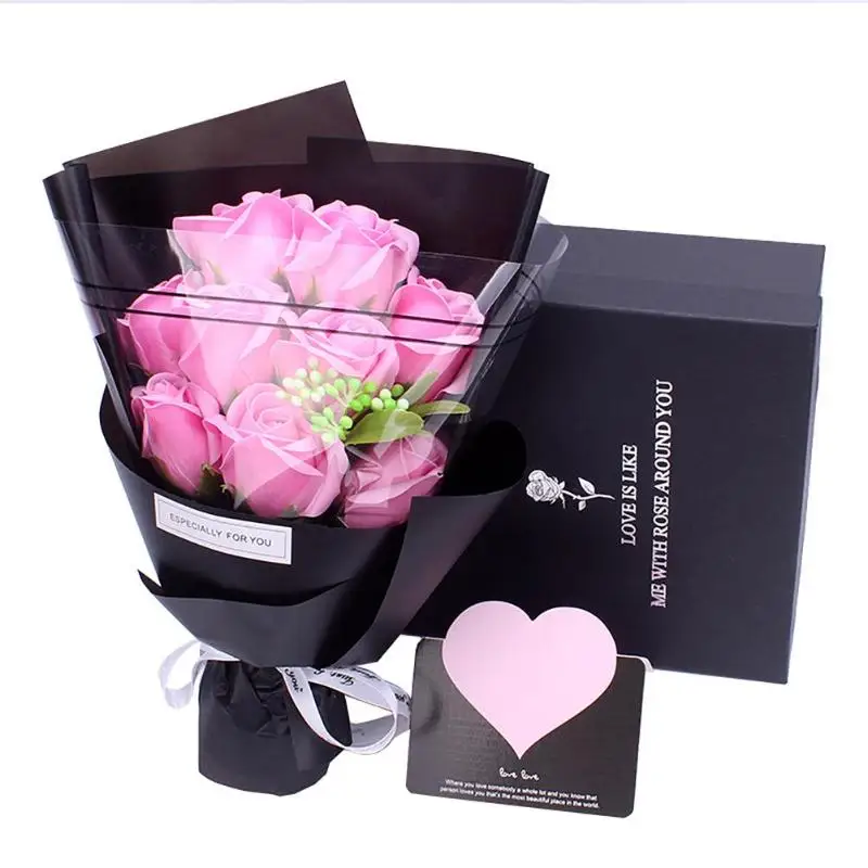Розовое Мыло цветок Креативный дизайн подарок на день Святого Валентина 18 шт. консервированные розы цветок мыло букет Подарочная коробка Свадебная вечеринка Декор