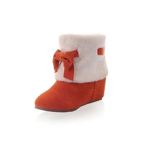 Chainingyee/милые зимние теплые ботильоны из флока зимние ботинки на среднем каблуке, украшенные бантом и мехом женские ботинки размеры 34-43 CN - Цвет: orange