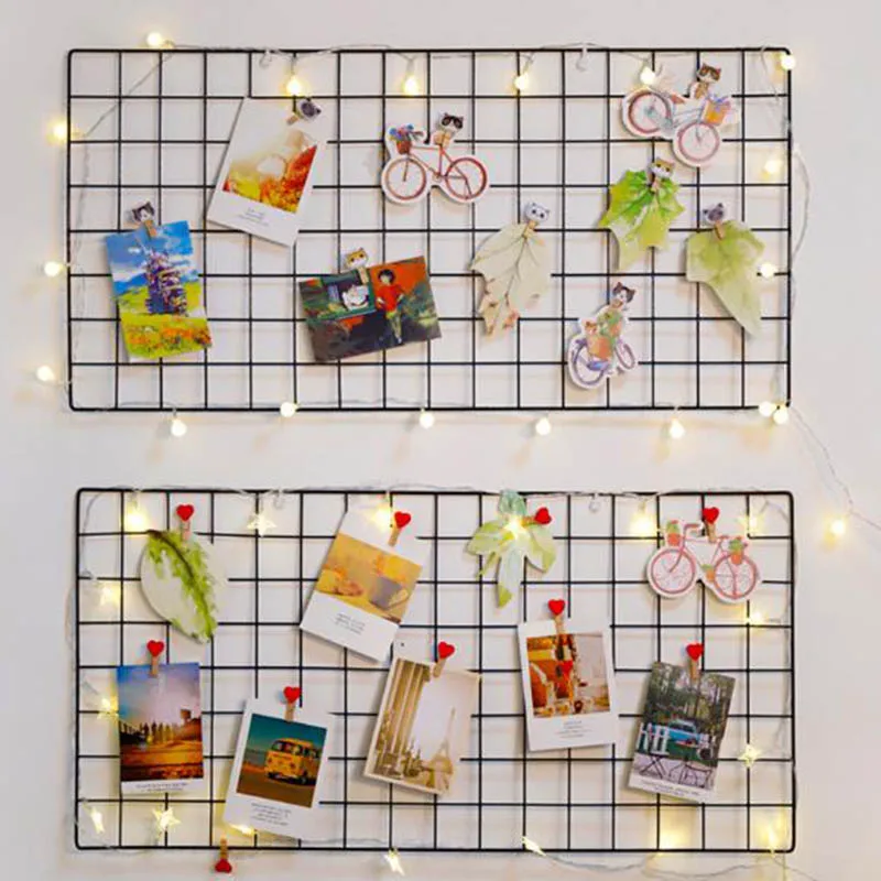 Details about  / Photo Grid Frame Metal Mesh DIY Hanging Photos Postcards Display Storage Racks