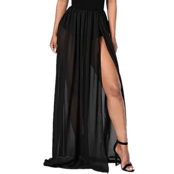 

ITFABS HOT Sexy Women Side Split Mesh Skirt See-through Beach Cover up Dress Long Maxi Cover-Ups Dress women female