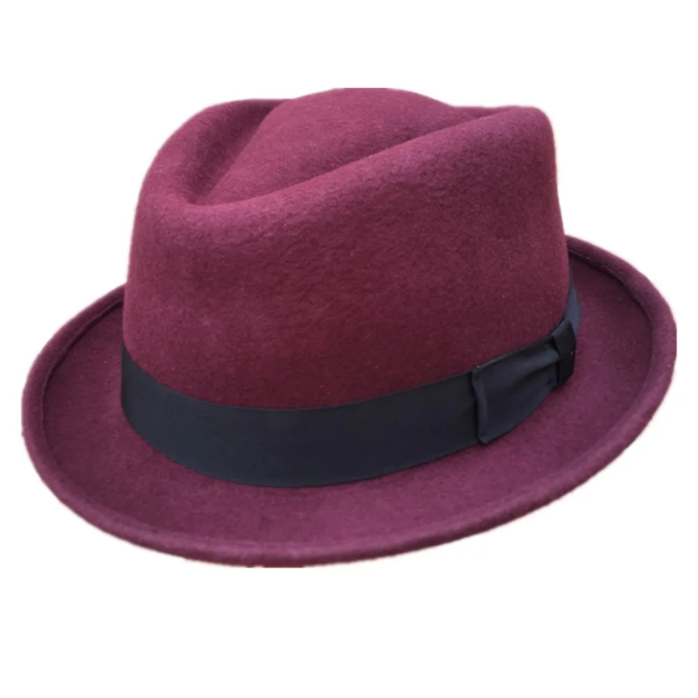 

Wool Felt Red Pork Pie Hat Porkpie Jazz Fedora Hat Trilby Stingy Brim Cap