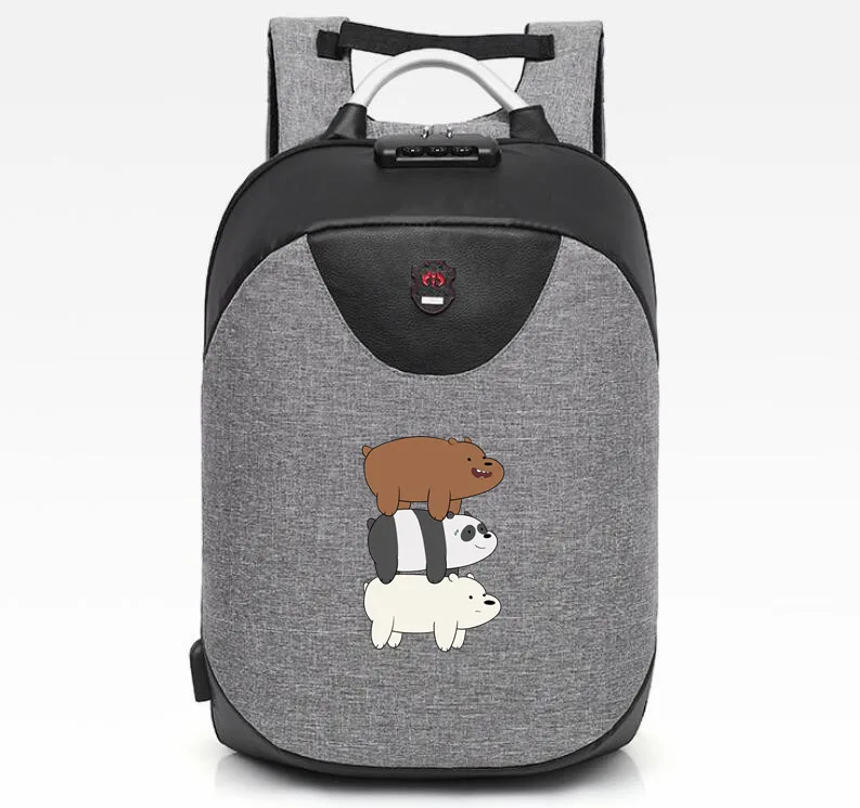 

Anime We Bare Bears Travel Mochila Bags schoolbag for Teenagers Boys Girls men nylon Shoulder with coded lock backpack