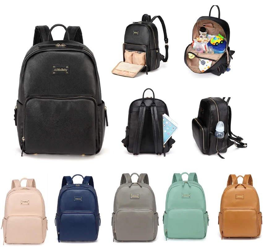 Us 34 4 57 Off Fashion Elegant Practical Pu Leather Baby Changing Ny Diaper Bag Backpack With Pad Amb168 In Bags From Mother