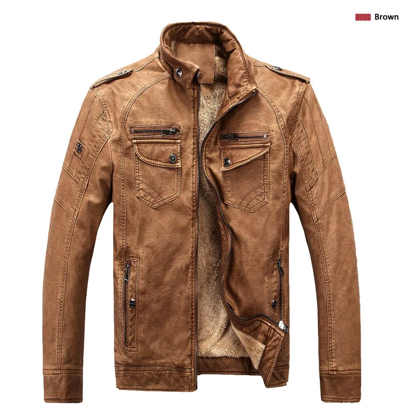 S. ARCHON осень зима теплая Военная Униформа куртка из искусственной кожи для мужчин ветровка Тактический Байкерская мотоциклетная куртка пальто искусственная кож - Цвет: Brown