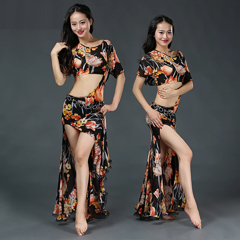 Оптовая продажа живота одежды сетки Половина рукава танец живота платье для девочек латинские танцы платье