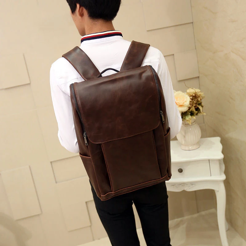 

Korean man  leather backpack Student bag leisure bag Vintage computer bag #L09744