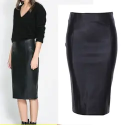До колена женские новинка 2015 искусственная кожа эластичная высокая талия офис праздничная одежда винтажные юбка-карандаш
