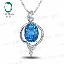 CaiMao 18KT/750 Белое золото 3,09 ct натуральный IF Голубой топаз& 0,18 ct полный разрез Алмазный обручение украшение-подвеска с драгоценными камнями