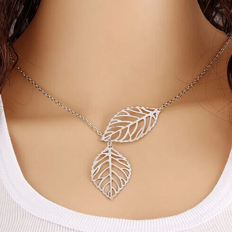 

Mossovy Charms Designer Woman Necklace Vogue 2 Leaves Statement Necklace Women Accessories Statement Necklace Jewelry For Women