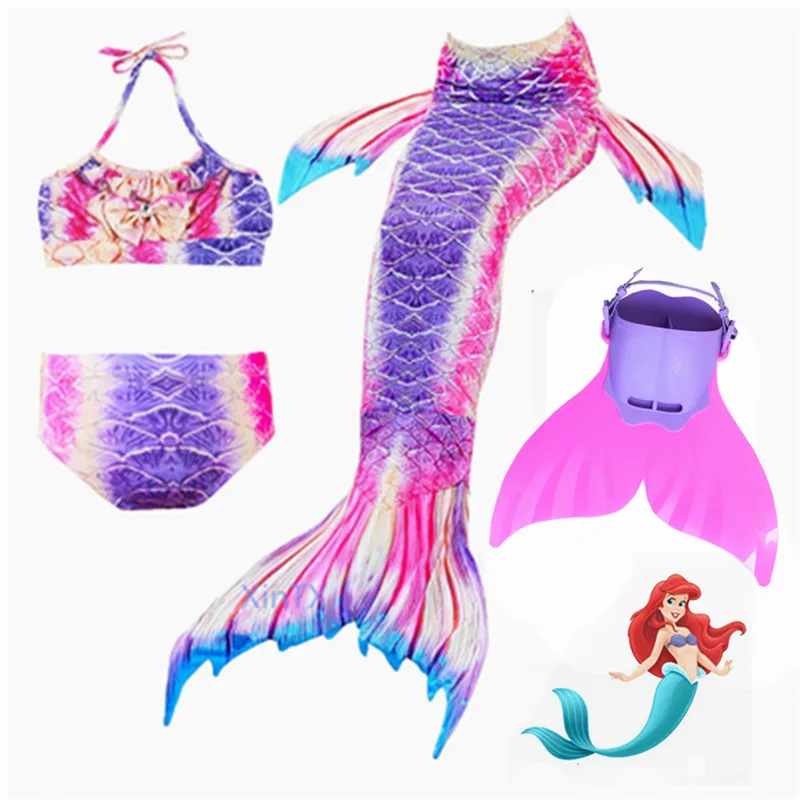 New 4PCS Kids Mermaid Tails For Swimming Costume with Monofin Girls