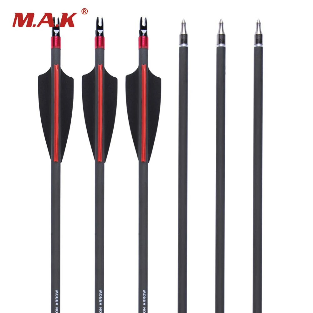 6pcs spine 340 Archery Carbon Arrows Spine OD 7.6mm with DIY Arrowhead