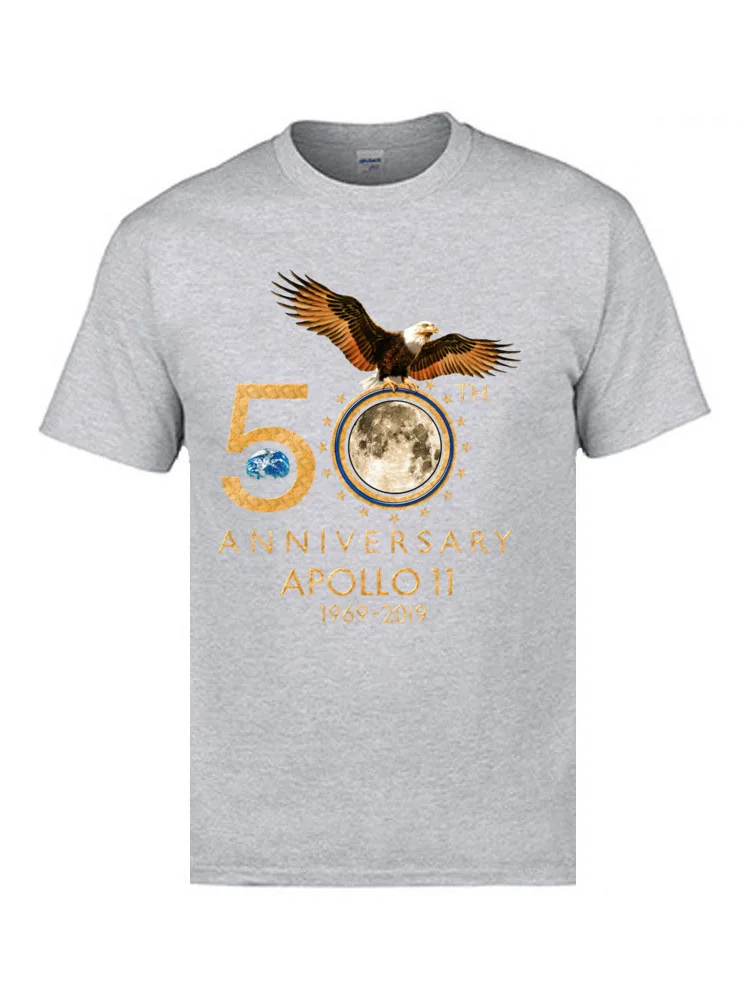 Slim Fit Short Sleeve Tops Shirt Summer/Autumn Round Neck All Cotton Men T Shirt Street Slim Fit Tee Shirts New Arrival 50th Anniversary Apollo 11 moon landing 1969 2019  11324 grey