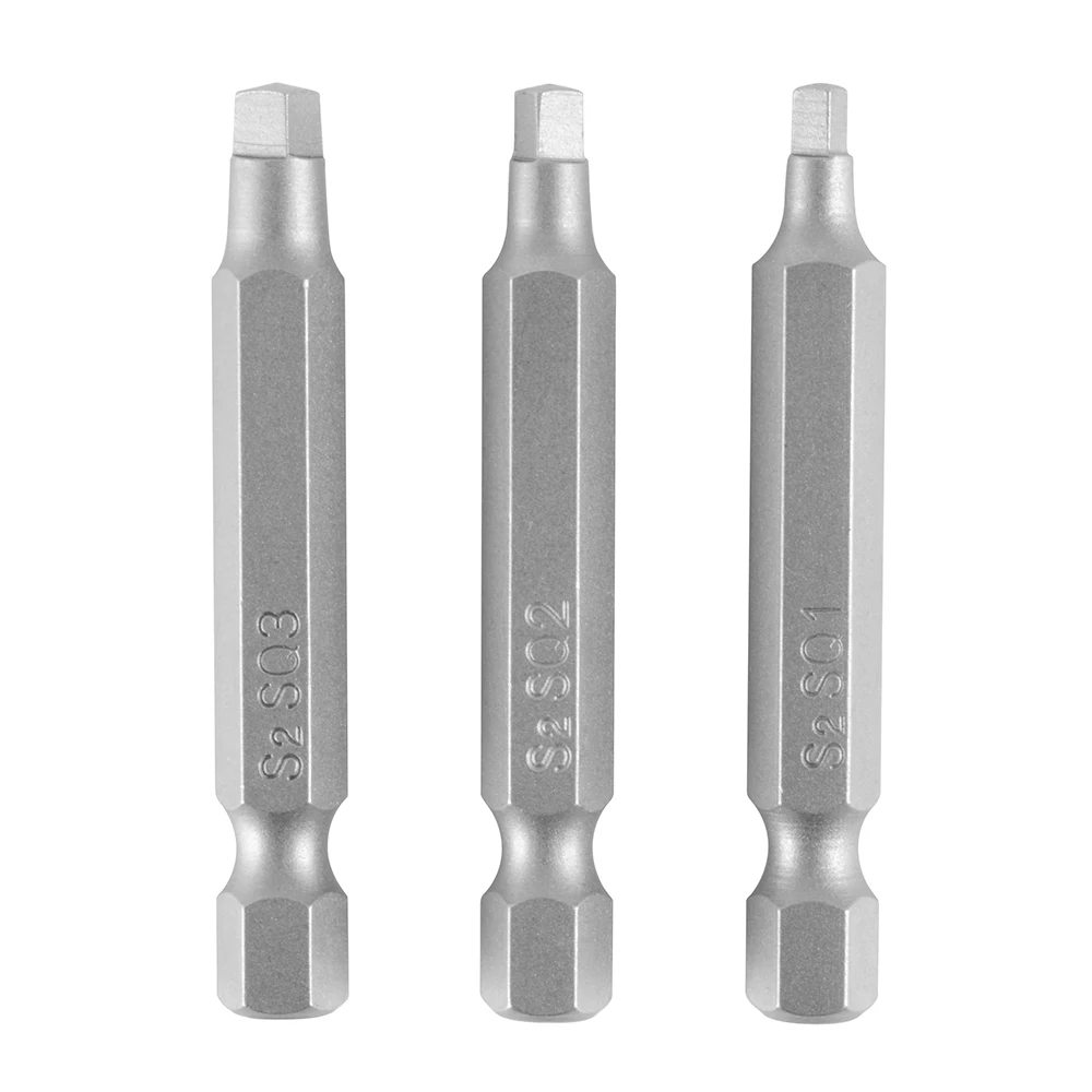 3pcs 1/4" Hex Shank 50mm Screwdriver Bits Square Head S2 Steel