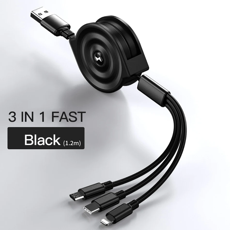 !ACCEZZ 3 in 1 Retractable USB Cable For iPhone XS XR Micro USB Type C TPE Fast Charging For Samsung Xiaomi Huawei Android Phone (22)