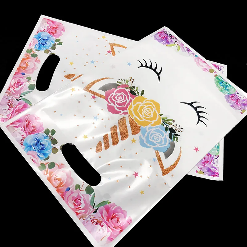 

10pcs/lot New Unicorn theme gift bags kids birthday party decorations New Unicorn plastic candy bags Unicorn theme candy bags