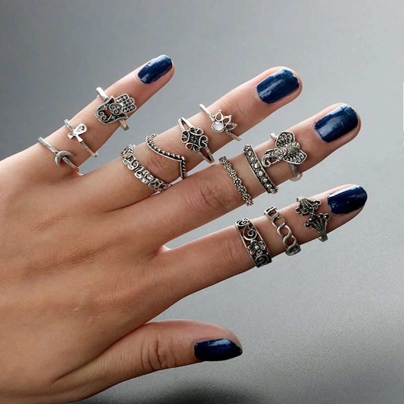 docona-13pcs-Set-Vintage-Gold-Silver-Elephant-Flower-Moon-Knuckle-Midi-Finger-Rings-Set-for-Women