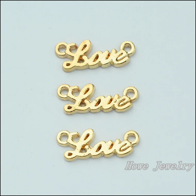 

New 100pcs fashion Champagne Gold plated love connector Charm Pendant fit European Necklace DIY Metal Jewelry Findings JC664