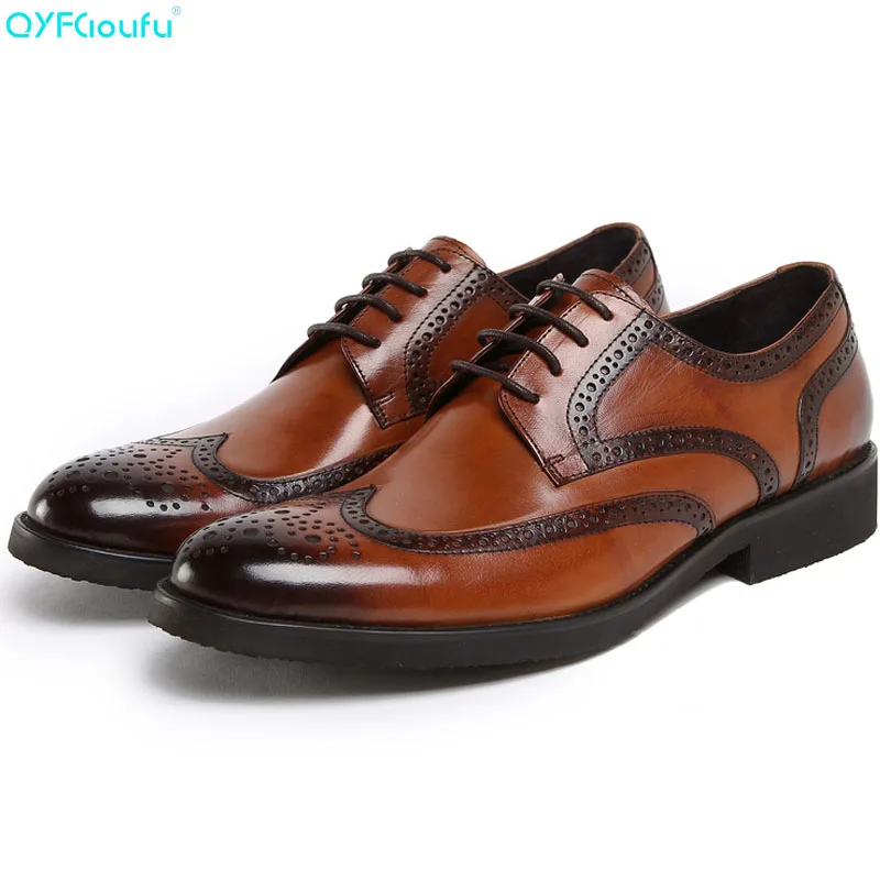 

Men Dress Shoes Vintage Brogues Oxford Shoes Fashion Genuine Leather Lace-up Shoes Wedding Formal Designer Shoes