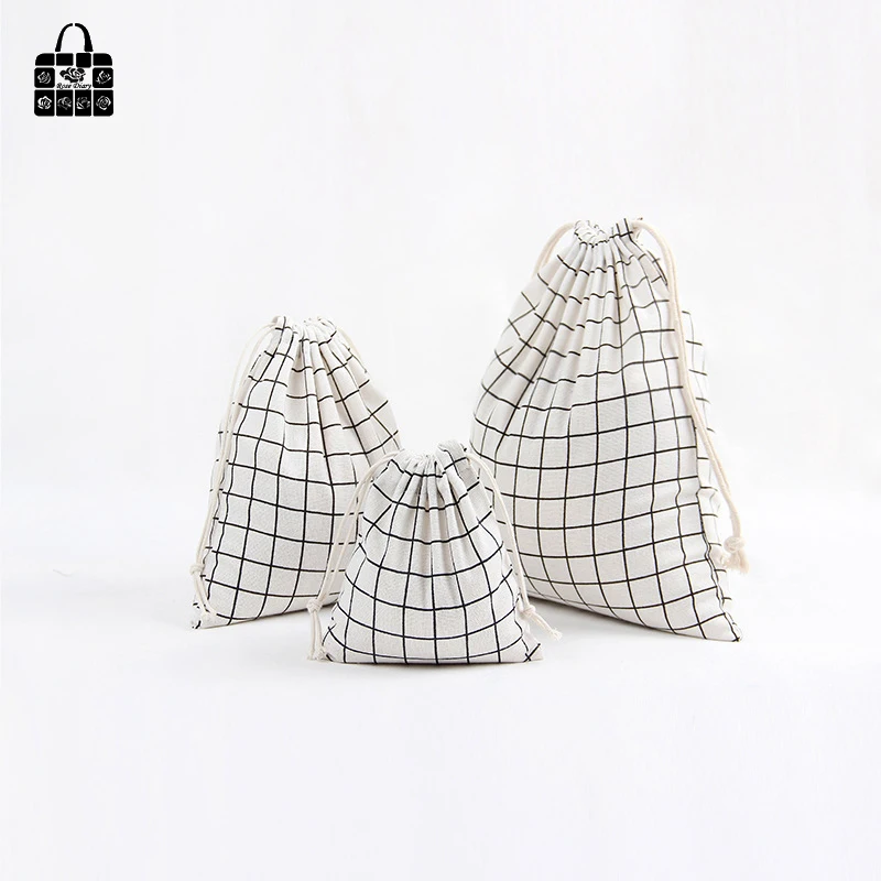 RoseDiary Simple Plaid 100% Cotton Bunch Pocket Travel Accessories Clothing Toys Storage Bag Organizers Bag Multi-Function Bag