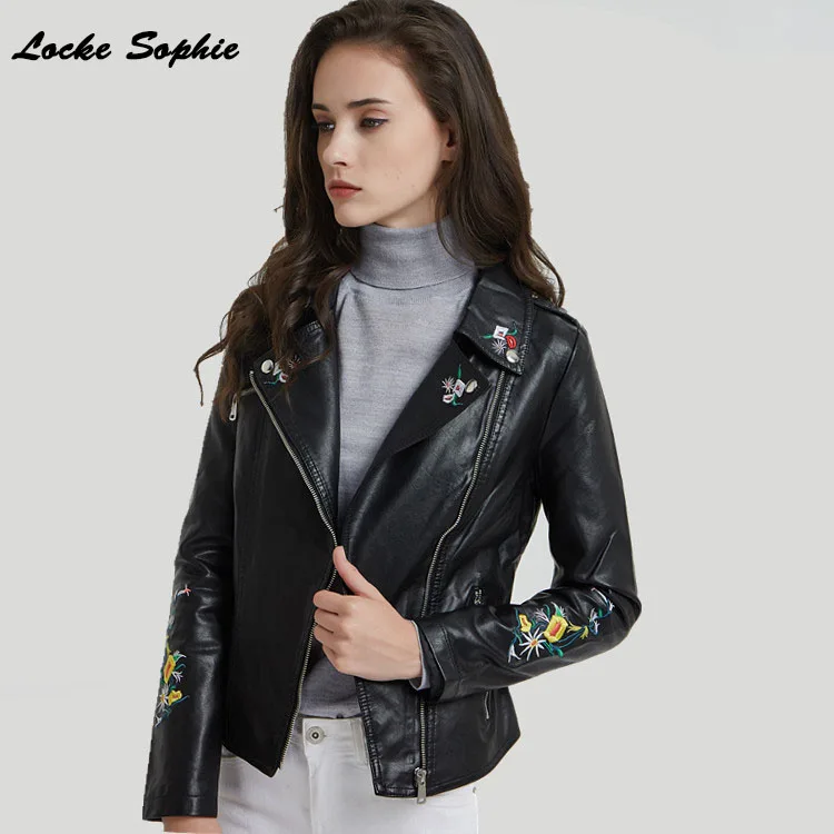 

Women Plus size short jacket blazers 2019 Autumn PU leather Splicing faux fur Embroidery Jacket ladies Skinny locomotive blazers