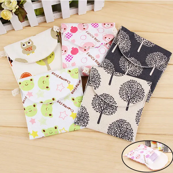 

2019 Hot Lovely Charming Nice Brief Cotton Cartoon Sanitary Napkin Bags Sanitary Towel Storage Traveling Travel Bag H66