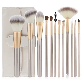 

Professional 12pcs Makeup Brushes Set Foundation Powder Blush Eyeshadow Sponge Brush Soft Hair Cosmetic Tools with Leather Bag