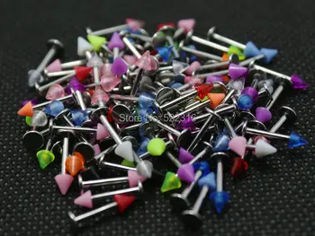 

labret lip rings mix colors 100pcs body piercing jewelry stainless steel barbell acrylic 3mm cone spike wholesale jewelry