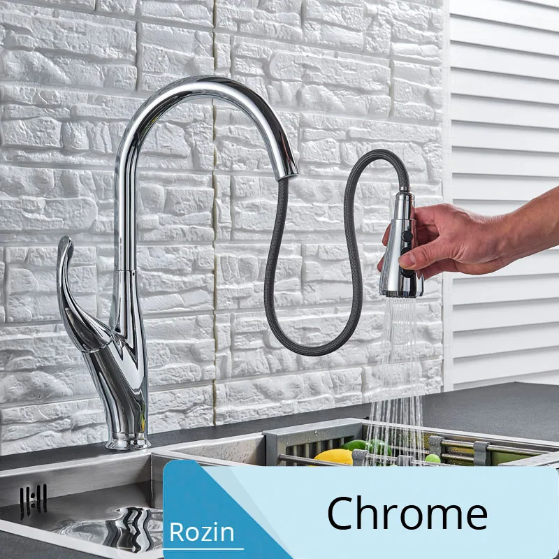 Черный кухонный кран выдвижной смеситель для кухни ванной комнаты кран для горячей и холодной воды с одной ручкой струйный Распылитель кухонный носик - Цвет: Chrome