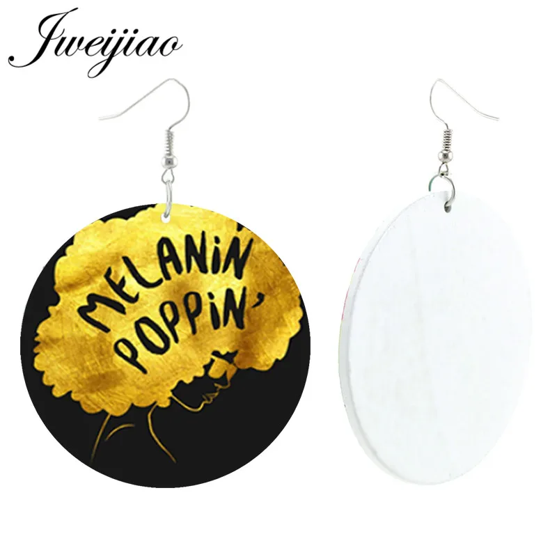 

JWEIJIAO Melanin Poppin Wooden Drop Earrings Afro Black Girl Round Wood Charm Pendant Earrings Jewelry Gifts WD53