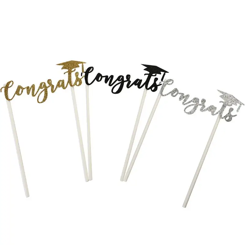 

BESTOYARD 3pcs/set Congrats Grad Cake Topper Cupcake Sticks for Cake Decorating Appetizer Picks for Graduation Party Supplier