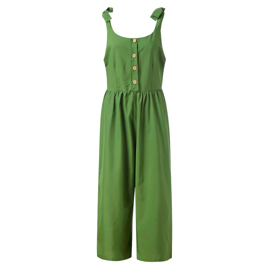 Womens Casual Summer Solid With Buttons Shoulder Strap Bandages Casual Jumpsuit women's jumpsuit long pants summer L30624