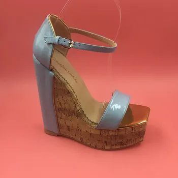 

Blue Shoes Woman Sandal With Platform Wedge Heels Ladies Shoes Open Toe High Heels High Platform Plus Size 12 Custom Colors