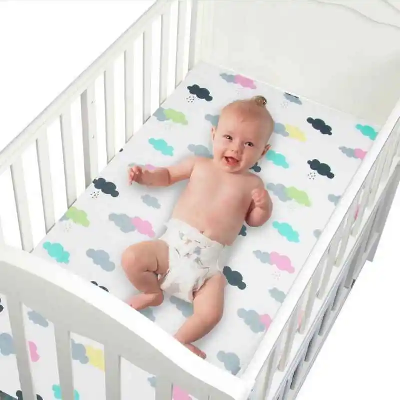 

100% Cotton Crib Fitted Sheet Soft Baby Bed Mattress Cover Protector And Elastic Bed Sheet Grippers Clip Cartoon Newborn Bedding