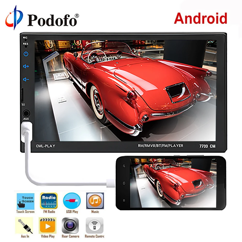 

Podofo 2 din car radio Bluetooth 7" HD Touch Screen MP5 Player audio stereo Multimedia Video Player 2Din Autoradio AUX/USB/SD