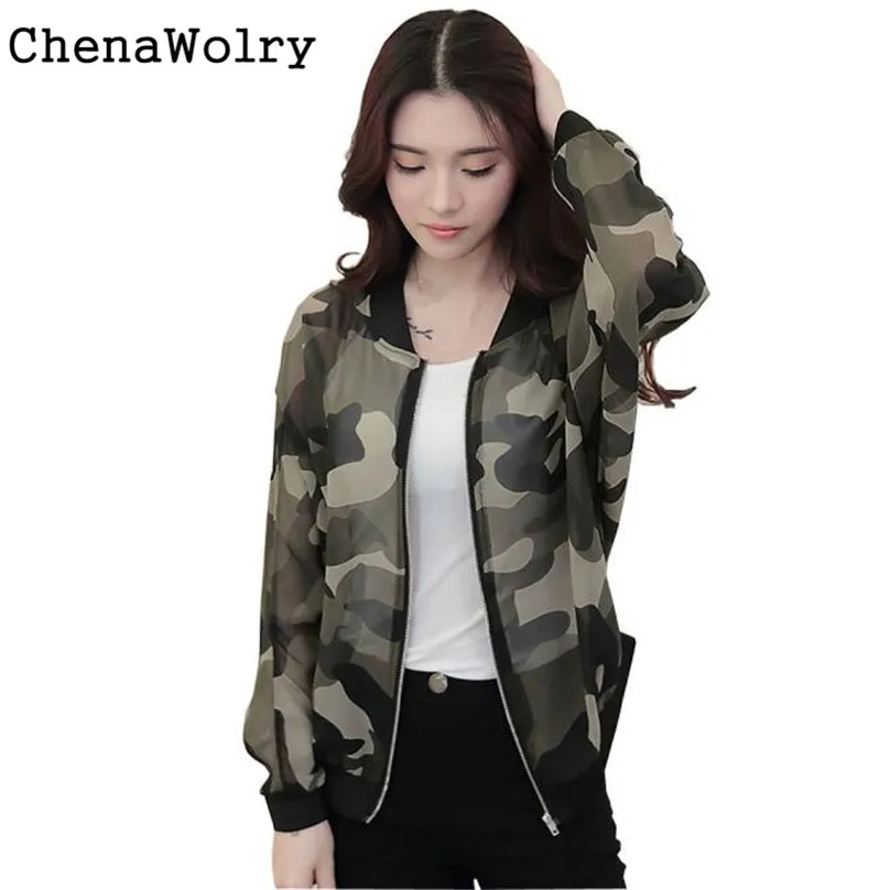Autumn Winter font b Women b font Stand Collar Long Sleeve Zipper Camouflage Printed Bomber Jacket