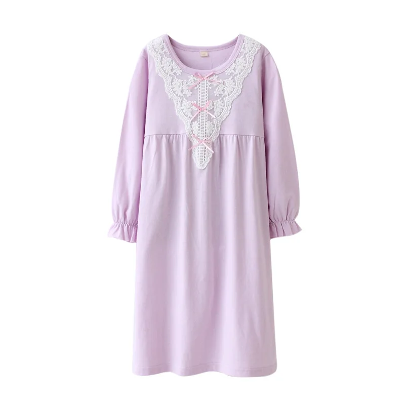 Дети Девушки Кружева ночные рубашки с длинными рукавами из хлопка спальный платья девушки пижамы Рубашки детские пижамы для девочек