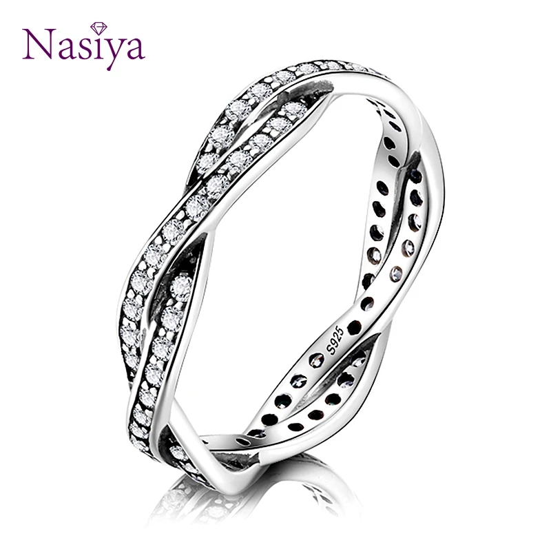 

Nasiya 925 Sterling Silver Couple Rings Authentic Twist Of Fate Stackable Ring Braided Pave Finger Ring for Women Fine Jewelry
