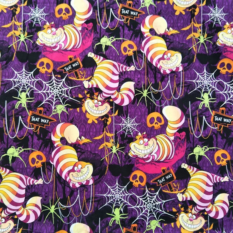 

Beautiful Alice Dream Cotton Fabric Alice in Dream Cat Print Halloween Fabric Patchwork Sewing Material Diy Women Dress Clothing